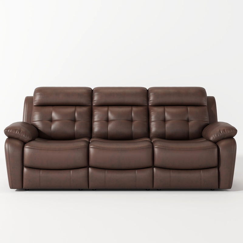 Genuine Leather Non Power Reclining Sofa With Drop Down Table, Stainless Steel Cupholders And Magazine Bag