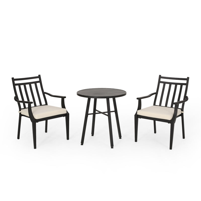 3 Piece Metal Bistro Set With 2 Curved Armrest Chairs - Black
