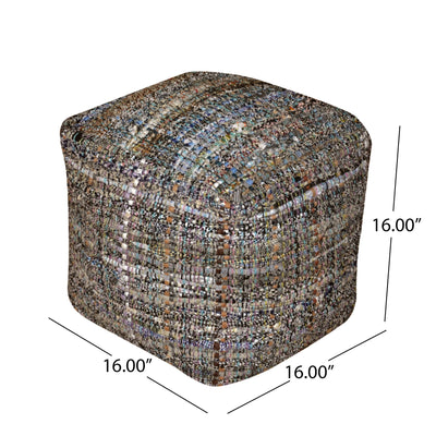 Koki - Handcrafted Fabric Pouf Recycled Denim And Paper Chindi - Khaki