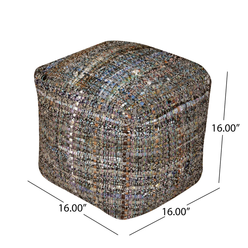Koki - Handcrafted Fabric Pouf Recycled Denim And Paper Chindi - Khaki