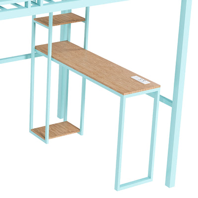 Heavy Metal Frame Full Loft Bed With Desk & Storage, 4 Cabinets, Staircase, Rack Space Saver - Green