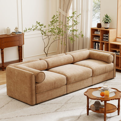 Stylish Chenille Sofa With Storage Seat And Cylindrical Backrest