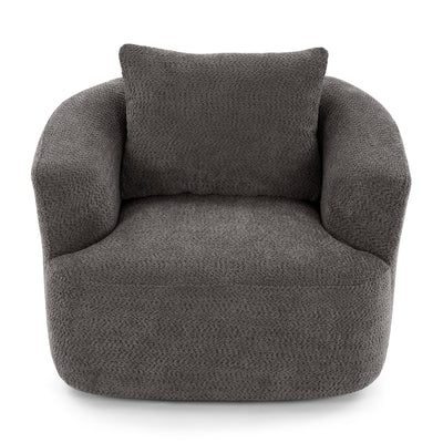 360° Swivel Barrel Sofa Chair With Throw Pillow, Chenille Upholstered Accent Chair