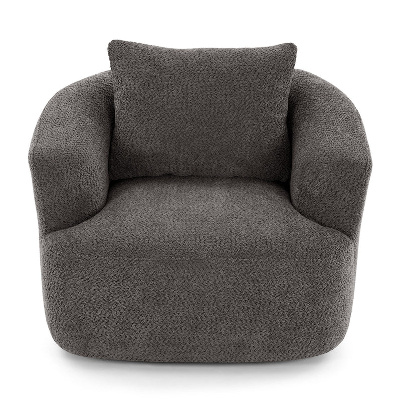 360° Swivel Barrel Sofa Chair With Throw Pillow, Chenille Upholstered Accent Chair