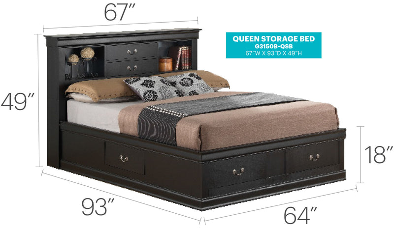 Louis Phillipe - Bookcase Storage Bed