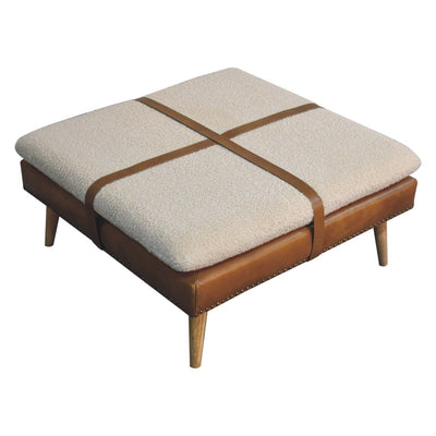 Buffalo - Large Square Hide Leather Footstool - Brown