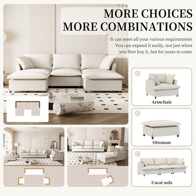 Sectional Sofa With Ottoman Cloud Couch Set With Throw Pillows, Free Combination