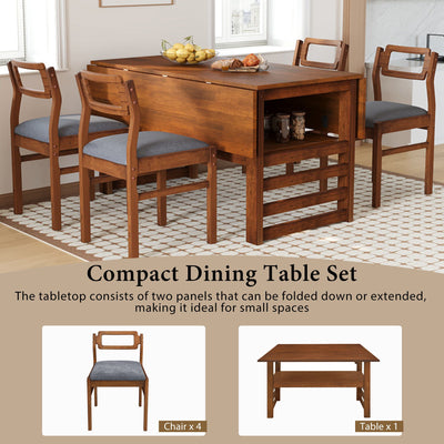 5 Piece Extendable Wood Square Dining Table Set With 2 Drop Leaves