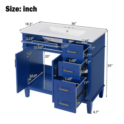 Modern Bathroom Vanity With Ceramic Sink, Soft Close Storage Cabinet