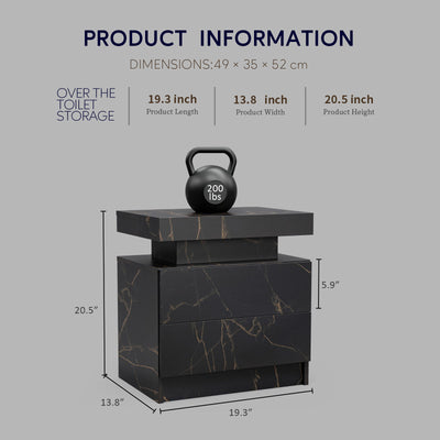 Nightstand LED, Bedside Table Cabinet With 2 Drawers For Bedroom