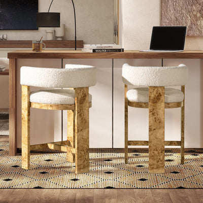 Vavona - Burl Upholstered Barrel Back Counter Height Bar Stool - Polar Off White