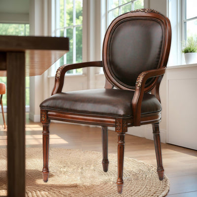 Benard - Traditional Oval Back Chair With Floral Carvings - Brown