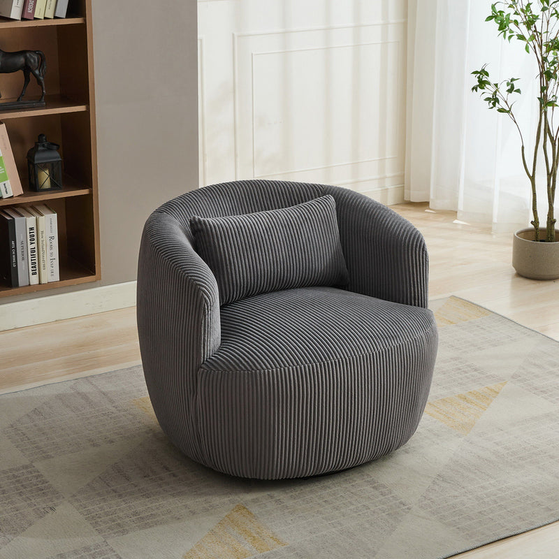Wide Upholstered Corduroy 360° Swivel Barrel Soft Chair With Pillow