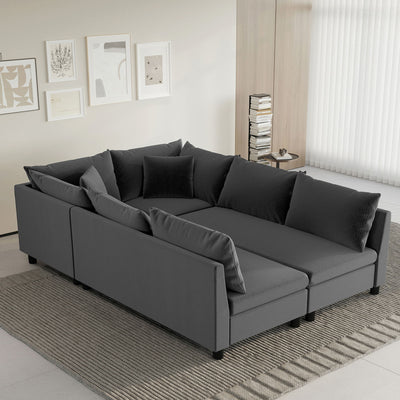 Modular Sectional Bed Couch Set With Pillows Free Combination, Minimalist Style Oversized 6 Seat Convertible Sofa