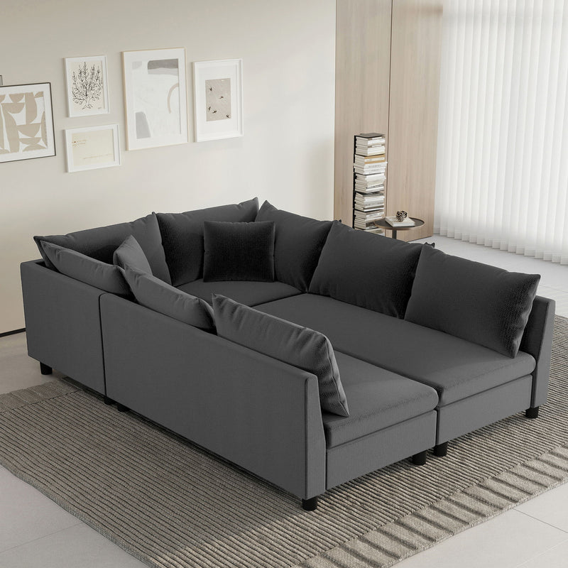 Modular Sectional Bed Couch Set With Pillows Free Combination, Minimalist Style Oversized 6 Seat Convertible Sofa