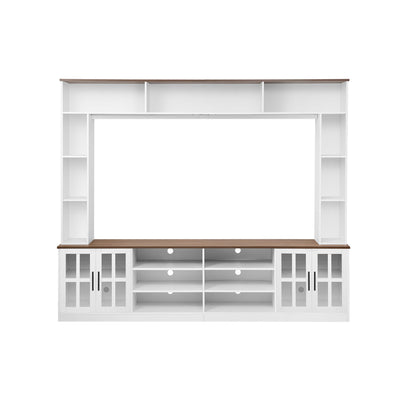 Wall Unit Entertainment Center With Bookshelves For TVs Up To 80", Tempered Glass Doors And Adjustable Shelves