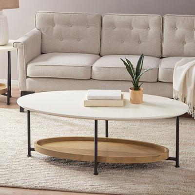 Oval Coffee Table With Metal Legs - White / Natural