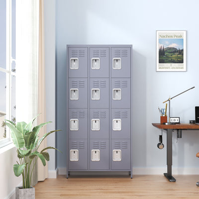12 Door Lockers With Lock For Secure Storage Construction - Gray