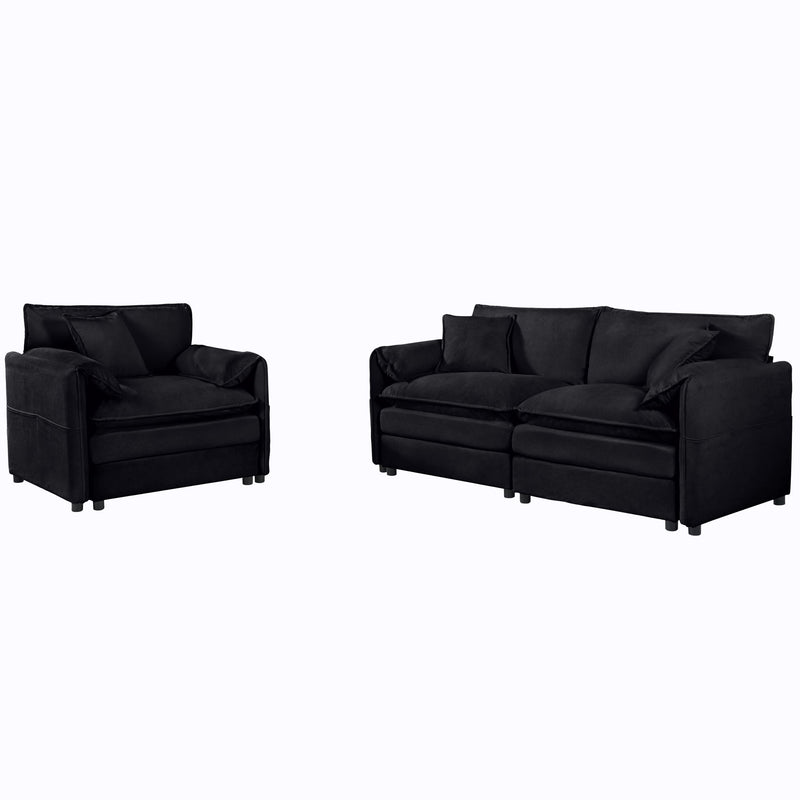 Modern Upholstered Chenille Loveseat And Armchair Set With Pillows