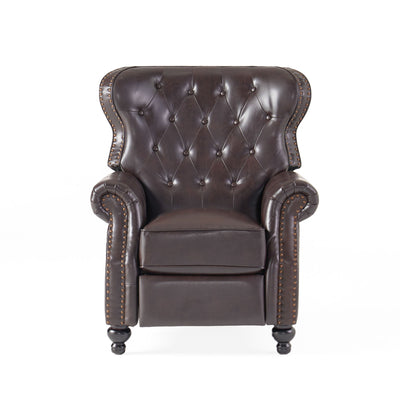 Contemporary Style Push Back Recliner With Button Tufted Stitching And Nailhead Trim
