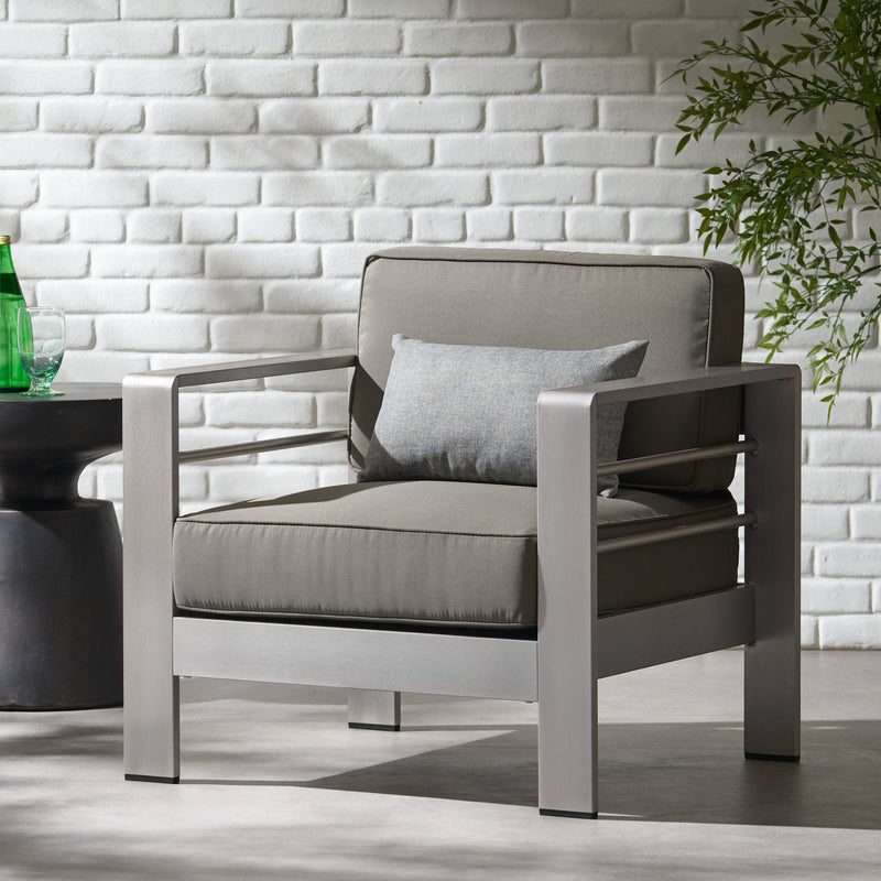Outdoor Aluminum Club Chair With Cushion - Gray