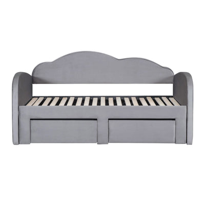 Upholstered Daybed With Cloud-Shaped Backrest, Trundle & 2 Drawers And USB Ports