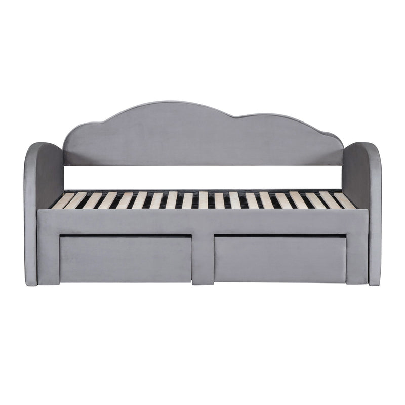 Upholstered Daybed With Cloud-Shaped Backrest, Trundle & 2 Drawers And USB Ports