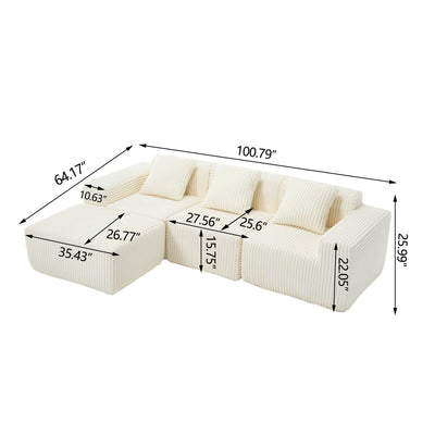 L - Shape Modern Minimalist Modular Sectional Sofa, Upholstered Cloud Couch With Deep Seats