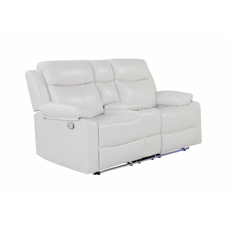Blanche - Console Reclining Loveseat With LED Lights, Pillow Top Arms, Manual Recline, 2 Cupholders - White
