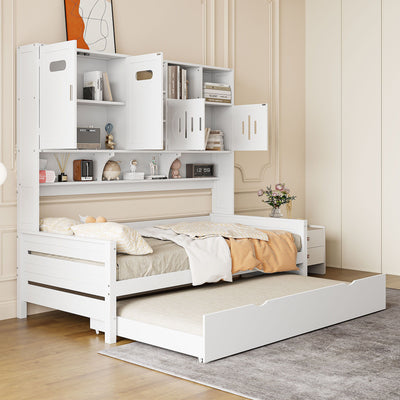Daybed With All-In-One Cabinet And Shelf