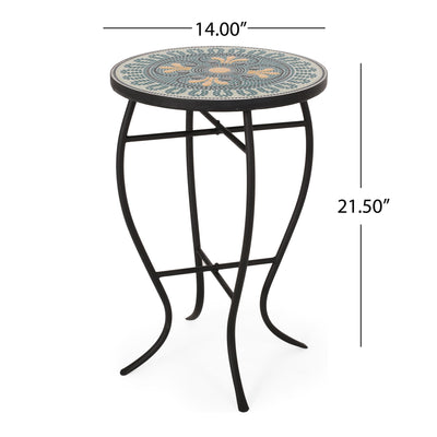 Outdoor Side Table With Tile Mosaic Table Top - Black