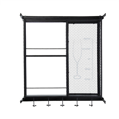 Floating Wine Bar Shelf With Glass Holder And Display Shelves - Black