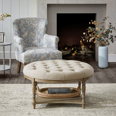 Cedric - Accent Ottoman With Tufted Top And Storage Shelf - Cream