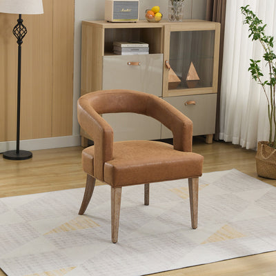 Wide Modern Barrel Open Back Upholstered Accent Chair With Weathered Solid Wood Legs