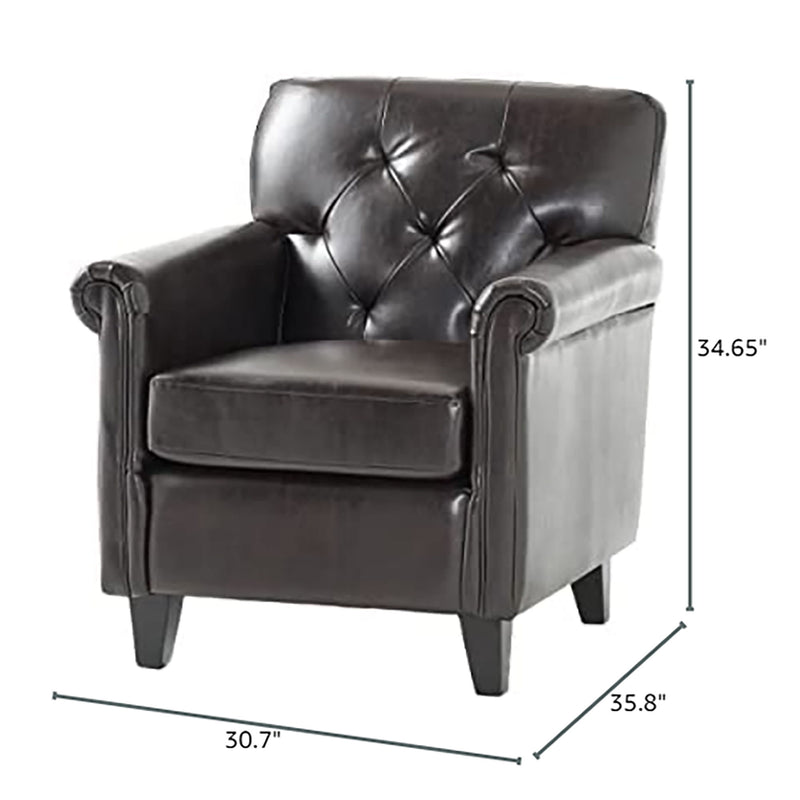 Upholstered Club Chair With Button Tufted Back Rest - Brown
