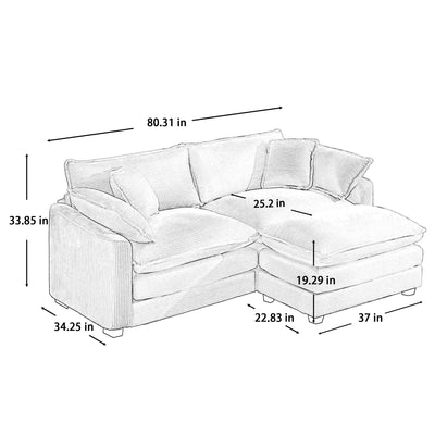 Modern Oversized Modular Cushion Sofa With Ottoman, Low Back, Deep Seating Sofa Set