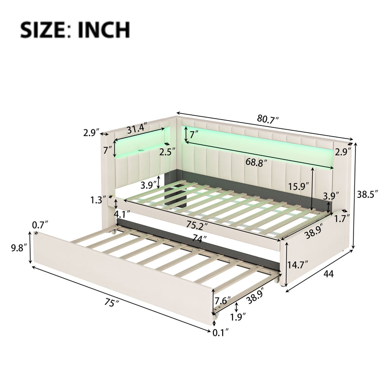 Upholstered Platform Bed With USB Ports And LED Belt