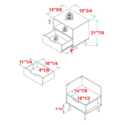 Modern 1 Drawer Nightstand With Open Cubby