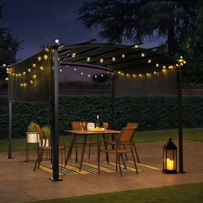 Outdoor Patio Pergola Gazebo - Steel Frame Sun Shelter With Retractable Canopy
