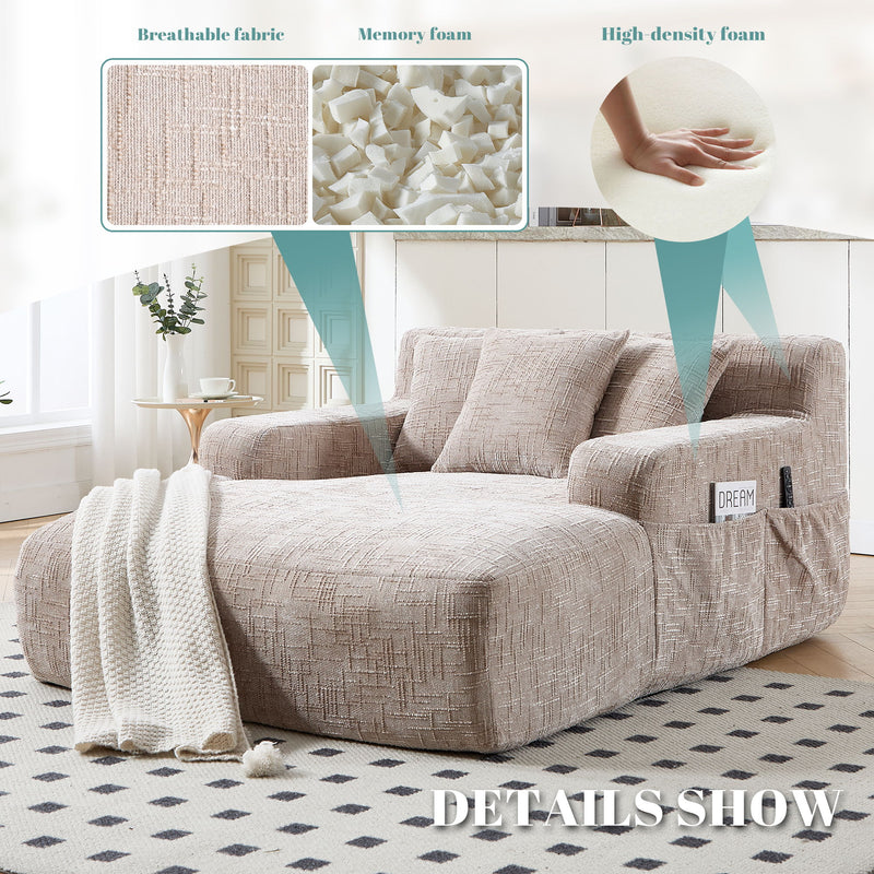 Chenille Interior Lazy Sofa Chaise Longue Armchair With 3 Pillows And Armrests