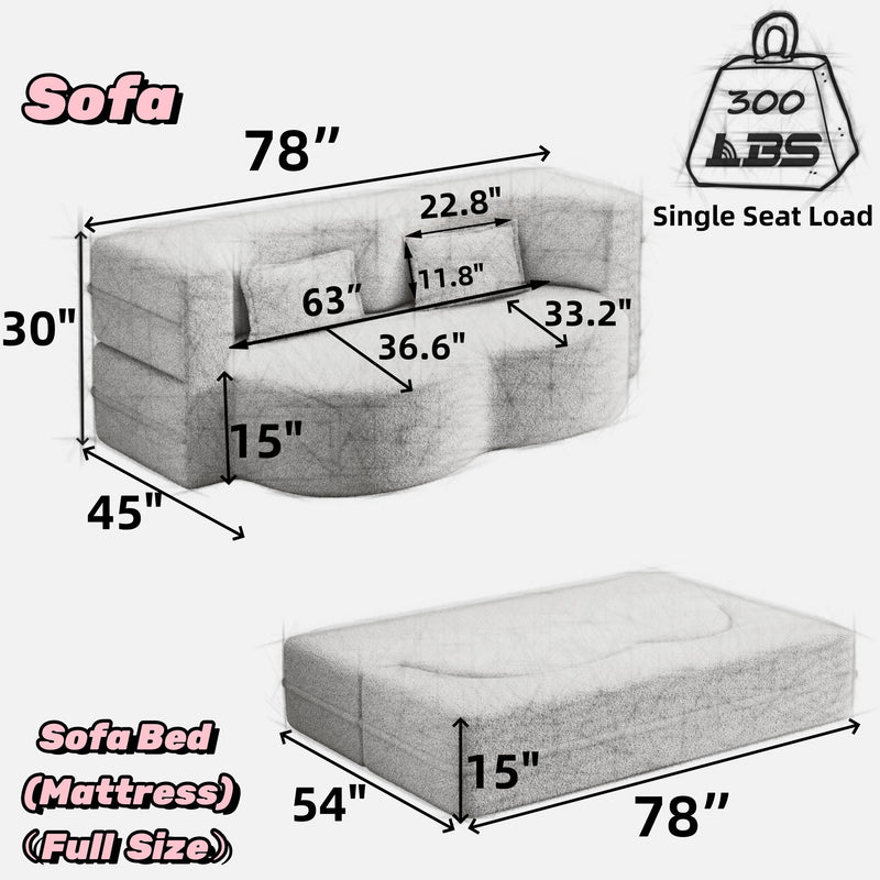 Convertible Plush Corduroy Foam-Filled Sleeper Sofa Bed With 2 Pillows