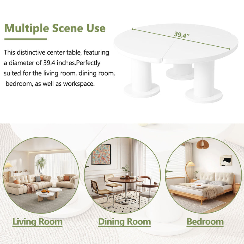 Round Petal Shaped Coffee Table With 3 Thick Legs