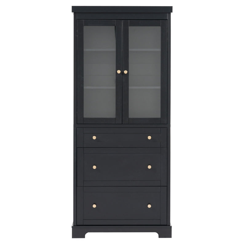 Freestanding Tall Bathroom Cabinet With Adjustable Shelves, Drawers, Soft Close Glass Doors