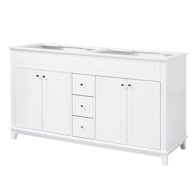 Bathroom Vanity Cabinet Only, 3 Drawers & 4 Doors With Double Layer Shelves - White