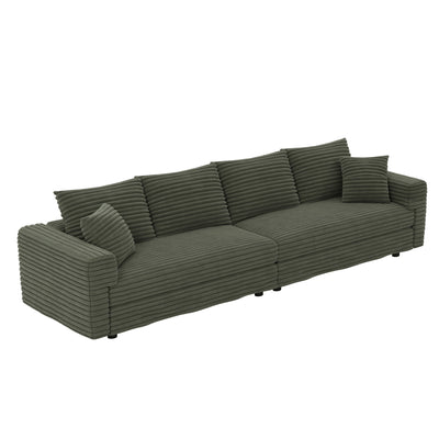Plush Corduroy 4 Seat Sofa, Modern Comfy Upholstered Sofa Cloud Couch, Deep Seat Couches With Soft Pillows