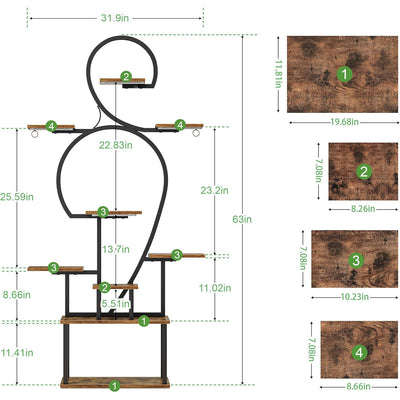Plant Stand Indoor With Grow Light, 9 Tiered 63" Tall Indoor Plant Shelves For Multiple Plants - Walnut / Black