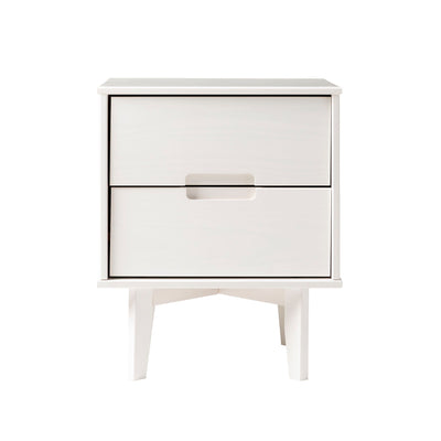 Mid-Century Modern 2 Drawer Solid Wood Nighstand With Cutout Handles