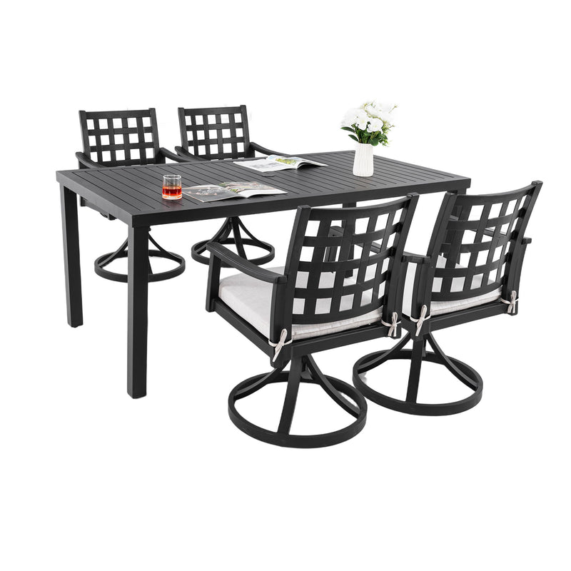 Modern Classic Outdoor Patio Dining Set, Rectangular Table & Dining Chairs, Rust Free, Weather Resistant