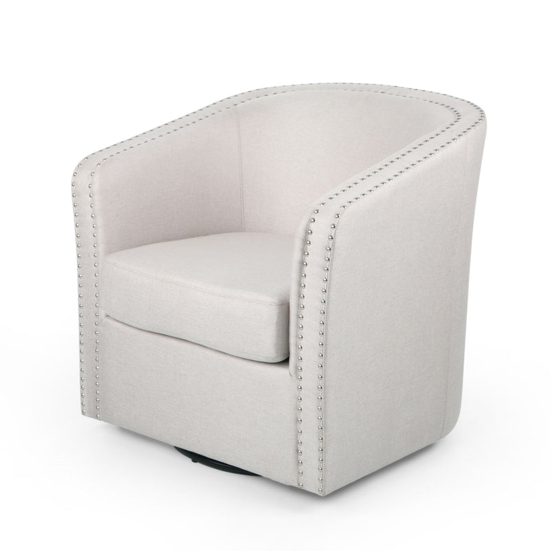 Modern Upholstered Swivel Club Chair With Nailhead Trim