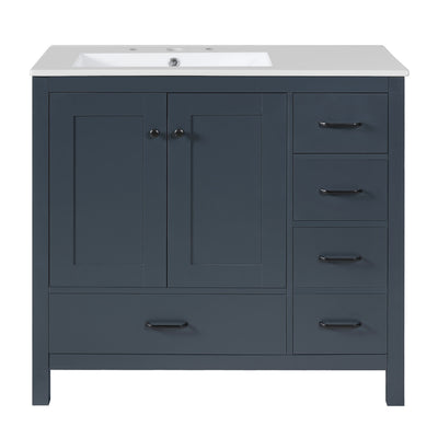 Bathroom Vanity With Ceramic Sink Combo, Abundant Storage Cabinet 2 Soft Close Doors And 5 Drawers